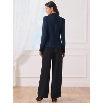 Женские пиджаки INSPIRE CHIC Women's Business Notched Collar Long Sleeve Front Pockets Work Office Suit Blazers Small Navy Blue — фото 5