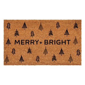 HomeRoots 24" X 36" Brown And Black Christmas Trees Merry and Bright Outdoor Coir Door Mat - 1 of 4