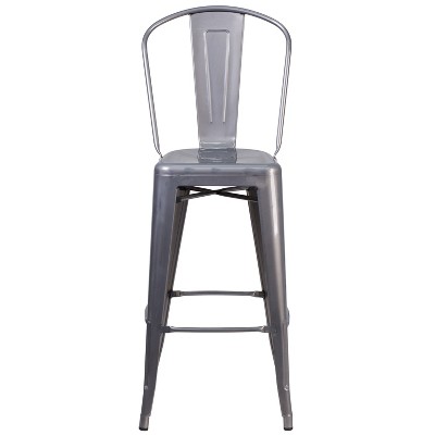 Urban Silver 30'' Metal Indoor Barstool with Vertical Slat Back
