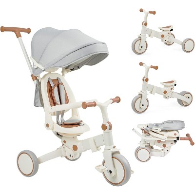 Whizmax 7 in 1 Baby Tricycle, Foldable Toddler Tricycle with Parent Handle, Toddler Push Bike with Canopy, and Guardrail, Tricycle for 12-72 Months