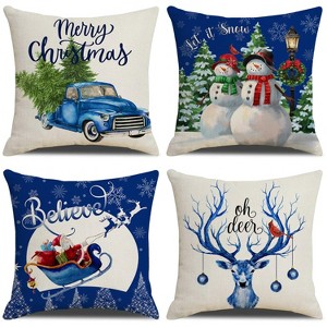 Blue Christmas Throw Pillow Covers 18x18 Set of 4 Xmas Series Holiday Cushion Pillow Cover Christmas Decorations - 1 of 4