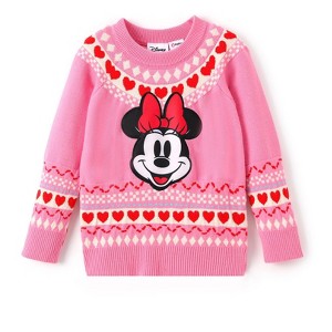 Disney Mickey and Friends Toddler Girl 1pc Minnie Mouse Heart Pattern Long-sleeve Knitwear - 1 of 4
