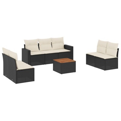 vidaXL Patio Sofa Set with Cushions Outdoor Furniture 8 Piece Poly Rattan - Black and Cream
