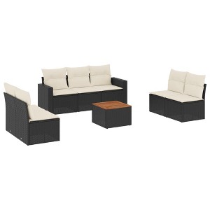 vidaXL Patio Sofa Set with Cushions Outdoor Furniture 8 Piece Poly Rattan - Black and Cream - 1 of 4