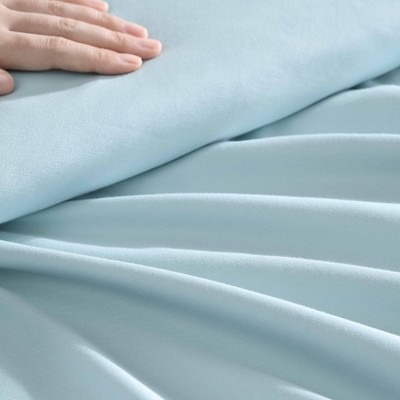Queen Blue Cotton Polyester Sateen Sheet Set