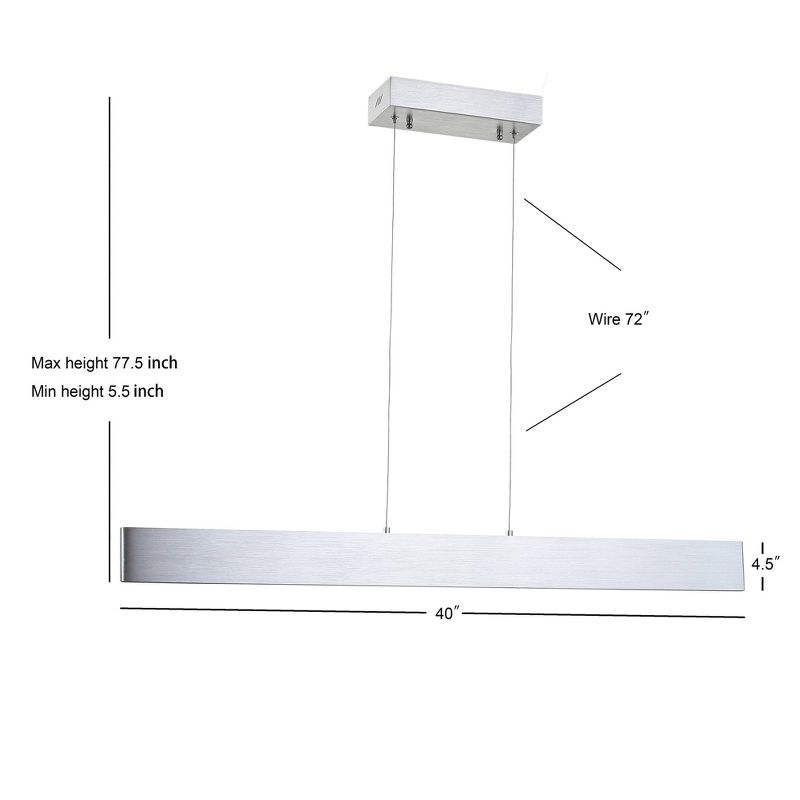 40&#34; Adjustable Metal Draper Dimmable Linear Pendant (Includes Energy Efficient Light Bulb) Silver - JONATHAN Y, 5 of 6