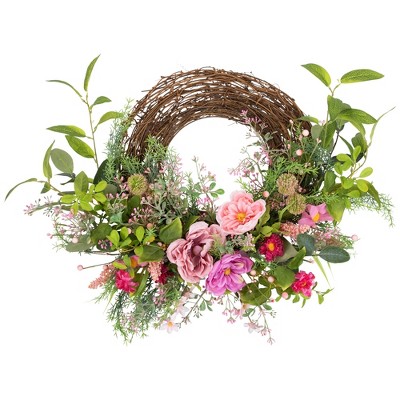 Northlight Peony Mixed Floral Half Spring Wreath - 28