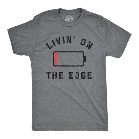 Мужские футболки Crazy Dog T-Shirts, Inc. Mens Livin On The Edge T Shirt Funny Low Empty Battery Joke Tee for Guys - Crazy Dog Men's T Shirt For Earth Day Dark Grey S