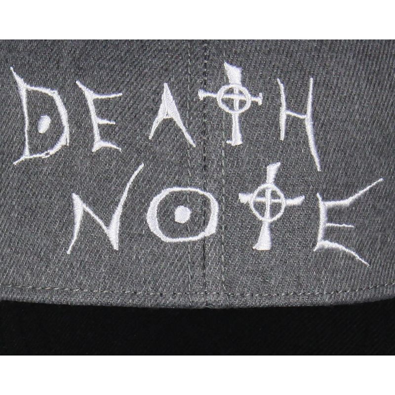 Death Note Anime Manga Embroidered Logo Design Adult OSFM Precurved Snapback Hat Grey, 3 of 5