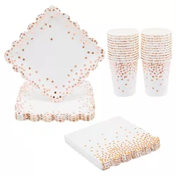 Blue Panda 72 Pc Disposable Rose Gold Paper Plates, Napkins, Cups for Bridal Shower, Birthday, Serves 24