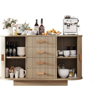 TackView 47" Fluted Buffet Cabinet with 4 Drawers Sliding Doors, Modern Oak Sideboard for Kitchen, Dining Living Room Light Oak - 1 of 4