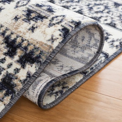 Ivory and Black Hand-Knotted Rectangular Area Rug