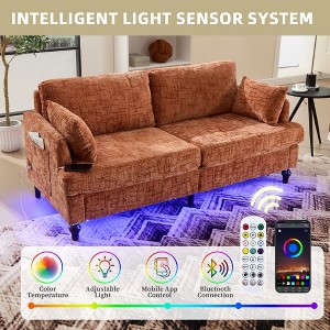 MOONMISS chenille 2-seater wood-legged sofa with LED light, USB charging port and storage bag Living room Bedroom Study room - 1 of 4