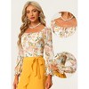 INSPIRE CHIC Women's Floral Smocked Elegant Puff Long Sleeve Square Neck Blouse - 2 of 4