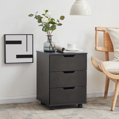 Sevobal File Cabinets Wood Vertical Filing Cabinet with 3 Drawers, Moveable File Cabinets for Under Desk Home Office, Black, 15.75"*15.75"*22.16"
