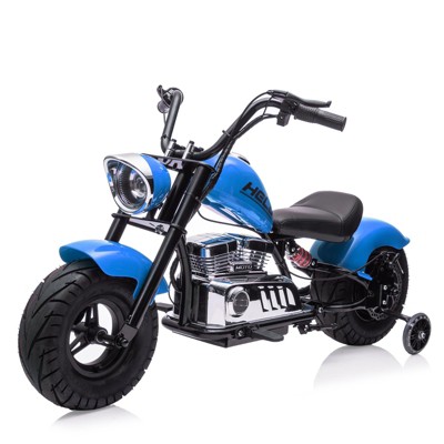 Kids Electric Off-Road Motorcycle, 36V 350W Ride On Electric Motorcycle with Training Wheels, Spring Suspension, Led, Music, White