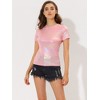 Allegra K Women's Party Metallic Short Sleeve Textured Shiny T-shirts - 2 of 4