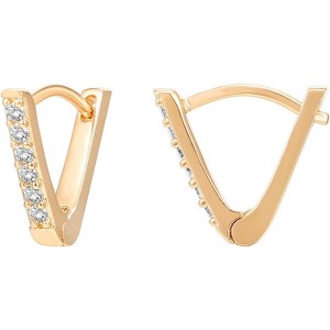 14K Gold Plated Sterling Silver Post V-Shaped Huggie Earrings - Cubic Zirconia Studded Small Hoop Earrings for Women in Rose, White and Yellow Gold - 1 of 4