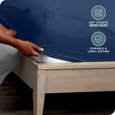 Dark Blue Microfiber Full Fitted Sheet with Dual Pockets