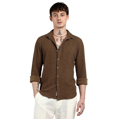 Campus Sutra Men Men's Chocolate Brown Cube-Textured Shirt