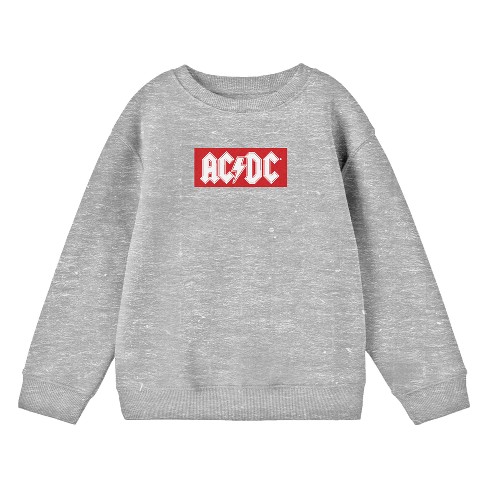 ACDC Red Rectangle Logo Crew Neck Long Sleeve Athletic Heather Youth Sweatshirt XL