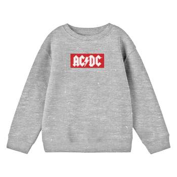 ACDC Red Rectangle Logo Crew Neck Long Sleeve Athletic Heather Youth Sweatshirt