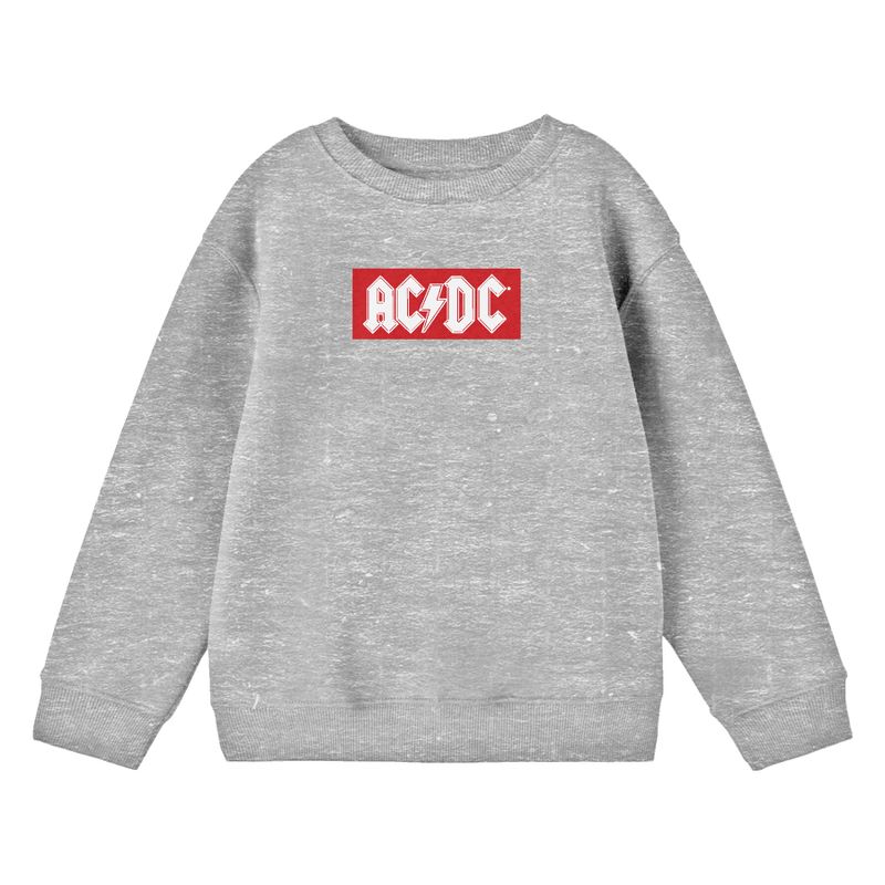 ACDC Red Rectangle Logo Crew Neck Long Sleeve Athletic Heather Youth Sweatshirt, 1 of 3