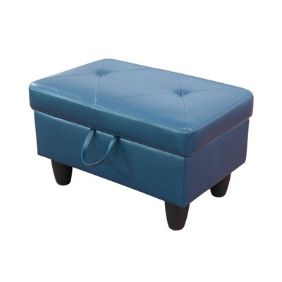 DOMETOUR Deep Blue Semi PU Synthetic Leather Ottoman for Living Room