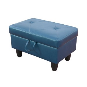DOMETOUR Deep Blue Semi PU Synthetic Leather Ottoman for Living Room - 1 of 4
