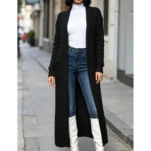 YESFASHION Women Oversized Maxi Cable Knit Open Front Long Sleeve