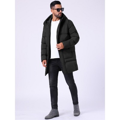 Мужские куртки INSPIRE CHIC Men's Mid-Length Warm Zipper Winter Quilted Hooded Puffer Jacket Medium Dark Green — фото 2
