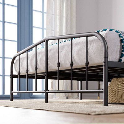 Heidi Twin-Size Black Metal Platform Bed with Ornate Spindle Headboard