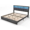 DOMETOUR King Bed Frame with Upholstered Headboard & 2 Drawers, LED Lights, Charging Station, No Box Spring, Dark Gray - 3 of 4