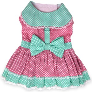 Doggie Design Pink and Teal Polka Dot and Lace Dog Dress Set with Leash - 1 of 4