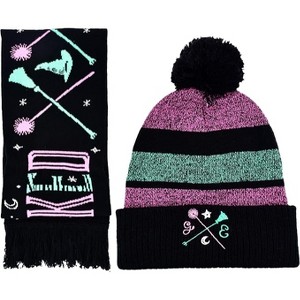 Wicked Women's Wand & Broom Winter Cuff Knit Beanie Hat and Scarf Set - 1 of 4