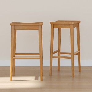 Plank+Beam 30" Bar Stool, Wood Modern Kitchen Stool, Saddle Seat Backless Bar Height Chair with Metal Footrest - 1 of 4