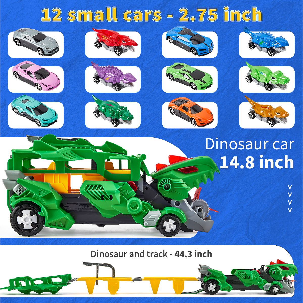 Toddler Toys Car Track Set for 3 4 5 6 Years Old Boys, Dinosaur Transporter Car Race Track with 12 Die-Cast Car Toys, Ejecting Dinosaur Track - thumbnail 5