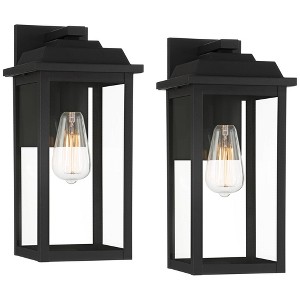 John Timberland Eastcrest Modern Outdoor Wall Light Fixtures Set of 2 Textured Black Metal 15 1/4" Clear Glass for Post Exterior Barn Deck - 1 of 4
