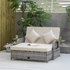 Outsunny Patio Rattan Daybed with Cushions, Wicker Outdoor Bed Lounger w/ Loveseat, Storage Ottoman, Coffee & Side Tables - 2 of 4