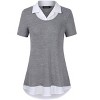 Women's Short Sleeve V-Neck Contrast Collared Shirts Patchwork Work Blouse Tunics Tops - 2 of 4