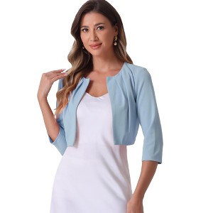 INSPIRE CHIC Women's 3/4 Sleeve Collarless Pleated Open Front Cropped Cardigan - 1 of 4