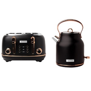 Haden Heritage 4 Slice Wide Slot Stainless Steel Toaster Bundled with 1.7 Liter Stainless Steel Electric Water Kettle, Black & Copper - 1 of 4