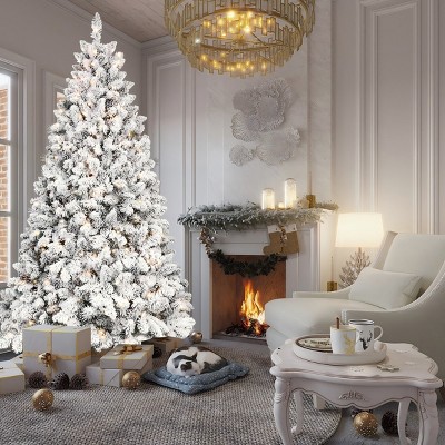 Artificial Trees Christmas Snow-Flocked with Pine Cones,Prelit Xmas Trees, Home Decoration-Maison Boucle