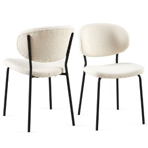 CENGHU Mid-Century Modern Boucle Fabric Dining Chairs, Curved Backrest Upholstered Boucle Dining Chair with Black Metal Legs - 1 of 4