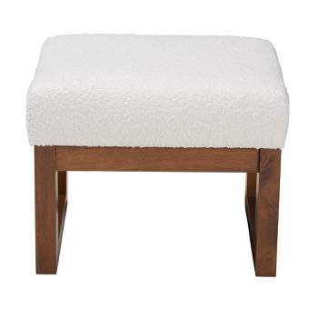 Yashiya Boucle Upholstered and Wood Ottoman Footstool Off White/Walnut Brown - Baxton Studio