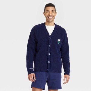 Men's Kindness Blooms Floral Print V-Neck Cardigan - Goodfellow & Co™ Navy Blue - 1 of 4