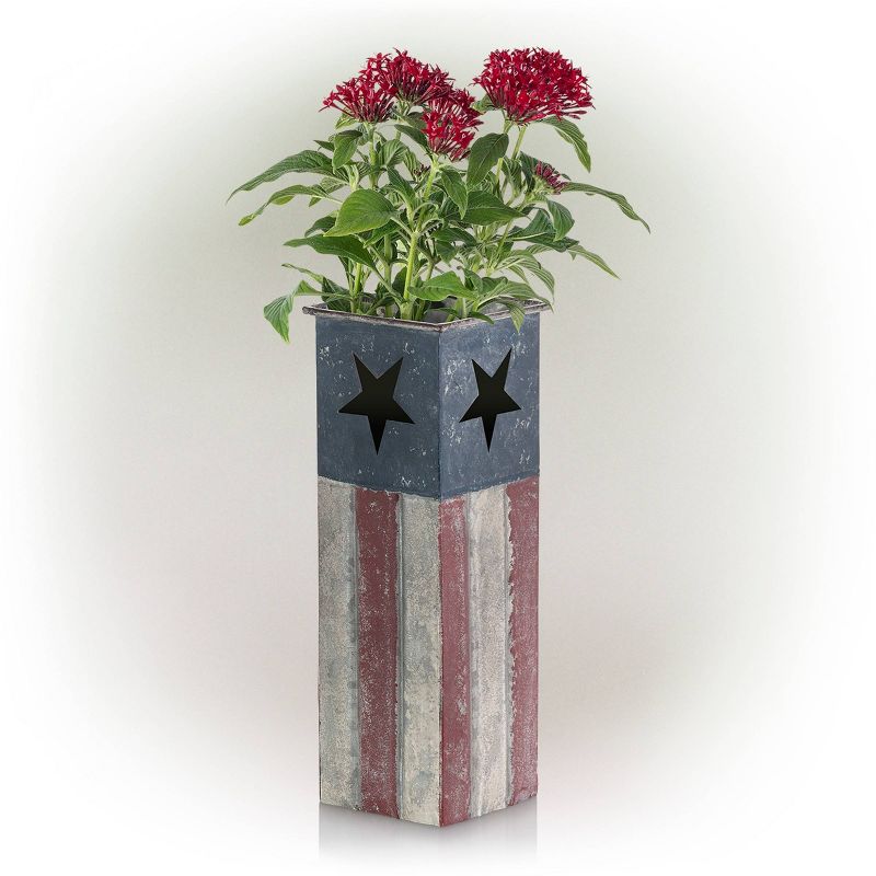 Alpine Corporation 4&#34; Wide Patriotic Square Iron Indoor Outdoor Novelty Planter Red/White/Blue, 6 of 8