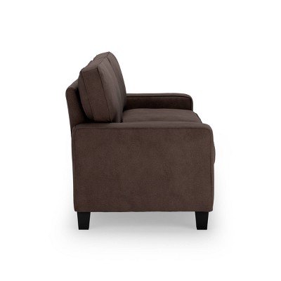 Dark Brown Microsuede Track Arm Sofa with Pillow Back