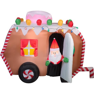 Gemmy Animated Christmas Airblown Inflatable Gingerbread Trailer, 5.5 ft Tall, Brown