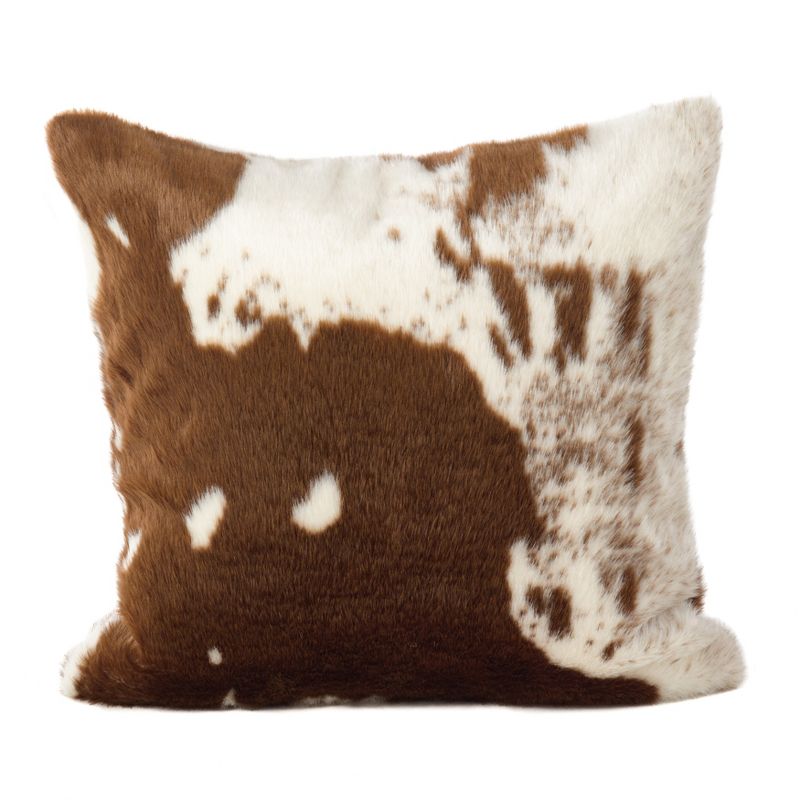 Saro Lifestyle Urban Faux Cowhide Poly Filled Pillow, Brown, 18" x 18", 2 of 6